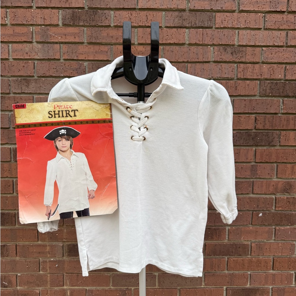 Pirate Costume Dress Up Halloween White Shirt Child One Size 8-10 Used